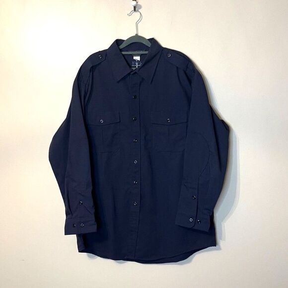 Tactical Field Shirt Rip-StopMens Blue XL PolyCotton Long Sleeve Button Front - Picture 3 of 15